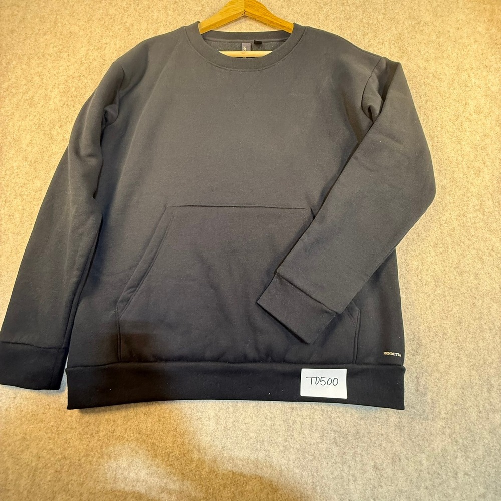 Mondetta Mens Crewneck‎ Sweatshirt Small Black Fleece Pullover Kangaroo Pocket